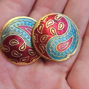 Gold and Red Paisley Earrings